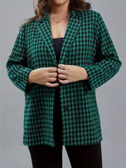  Houndstooth Print Long Sleeve Blazer