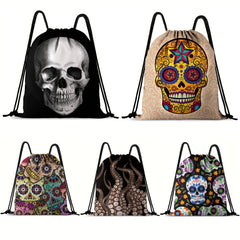 Halloween Flower Skull Drawstring Backpack Ghost Skull Elf Pattern