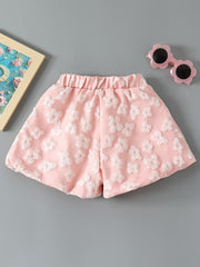 Girls Casual Puff Flower Shorts with Bow - Summer Wear