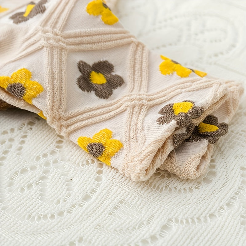 4 Pairs Floral Print Socks Mid Tube Stockings & Hosiery