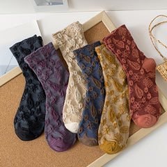 6 Pairs Floral Print Socks Women's Stockings & Hosiery