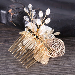 Girls' Golden Flower Hair Comb with Diamonds
