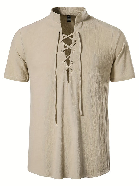 Casual Lace Up Short Sleeve Men's Shirt