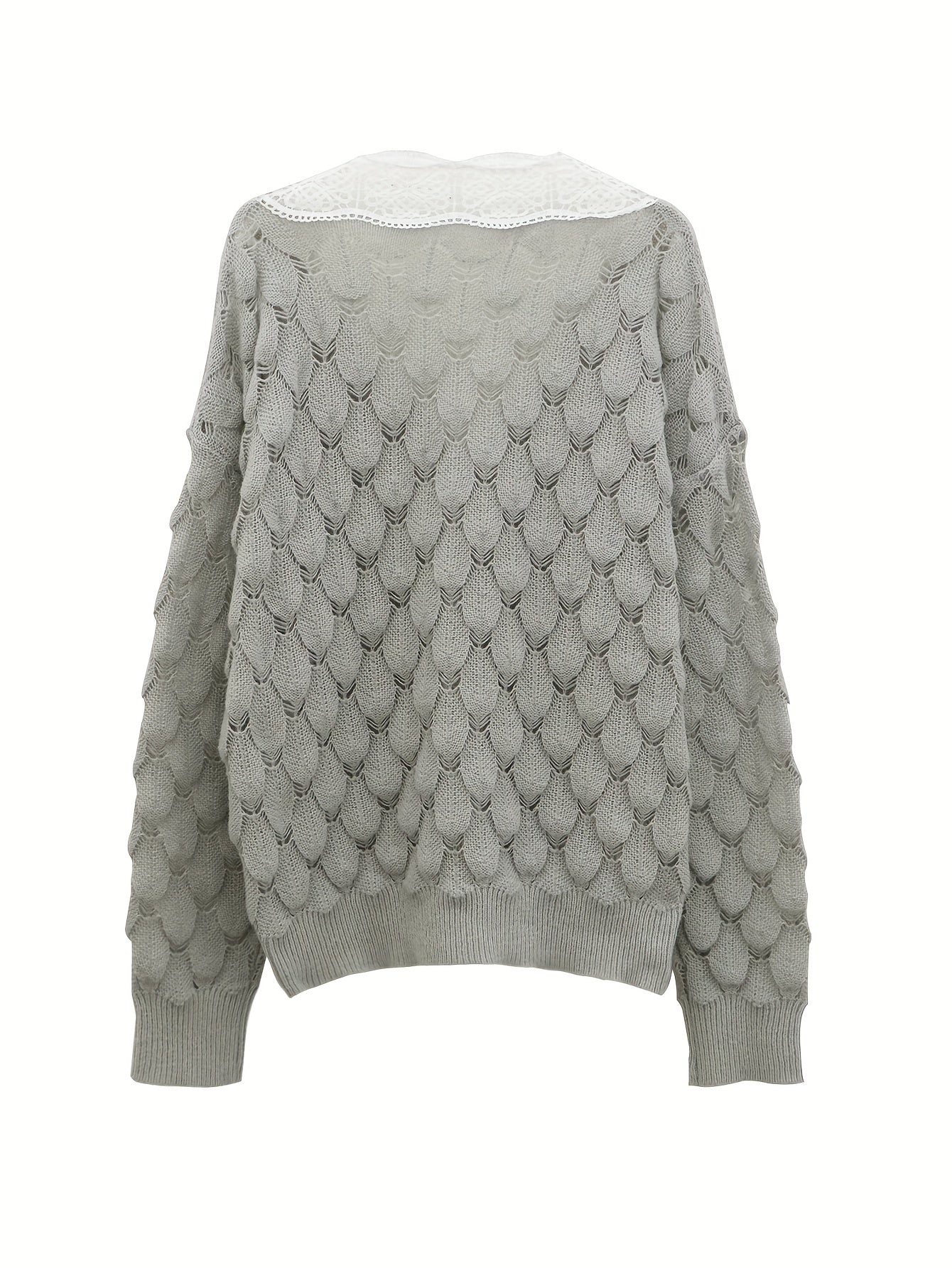  V Neck Sweater with Lace Long Sleeve