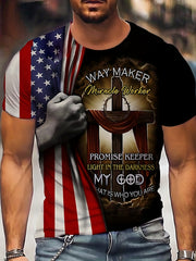 Men's American Flag Print T-Shirt for Sports & Workouts