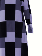  Colorblock Grid Print Open Front Cardigan