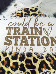  Leopard & Letter Print Tee & Shorts Set