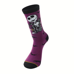 4 Pairs Skull Print Socks Halloween Mid Tube Stockings