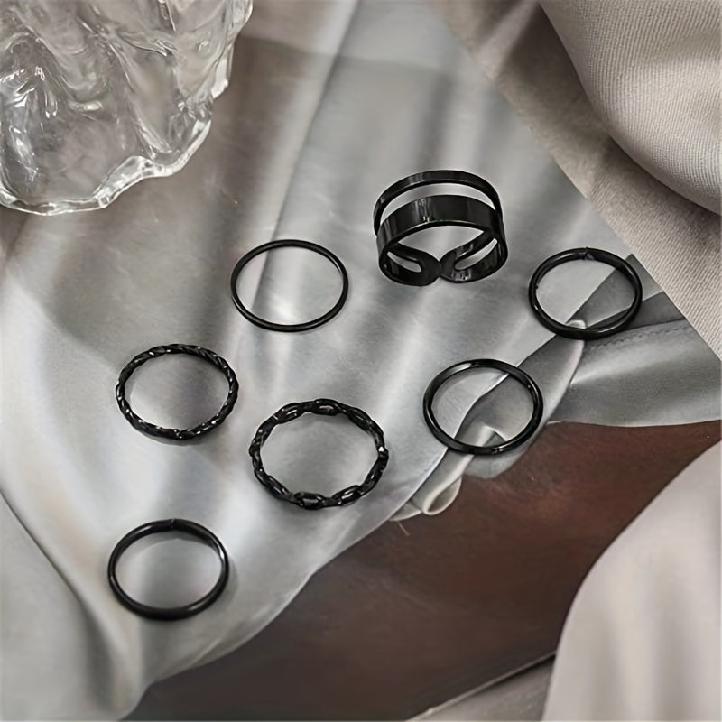 Dark Style Chain Shape Wide & Thin Ring Stackable Jewelry