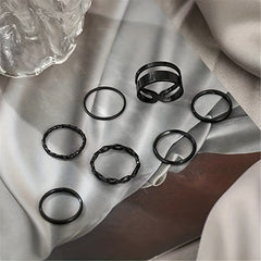 Dark Style Chain Shape Wide & Thin Ring Stackable Jewelry