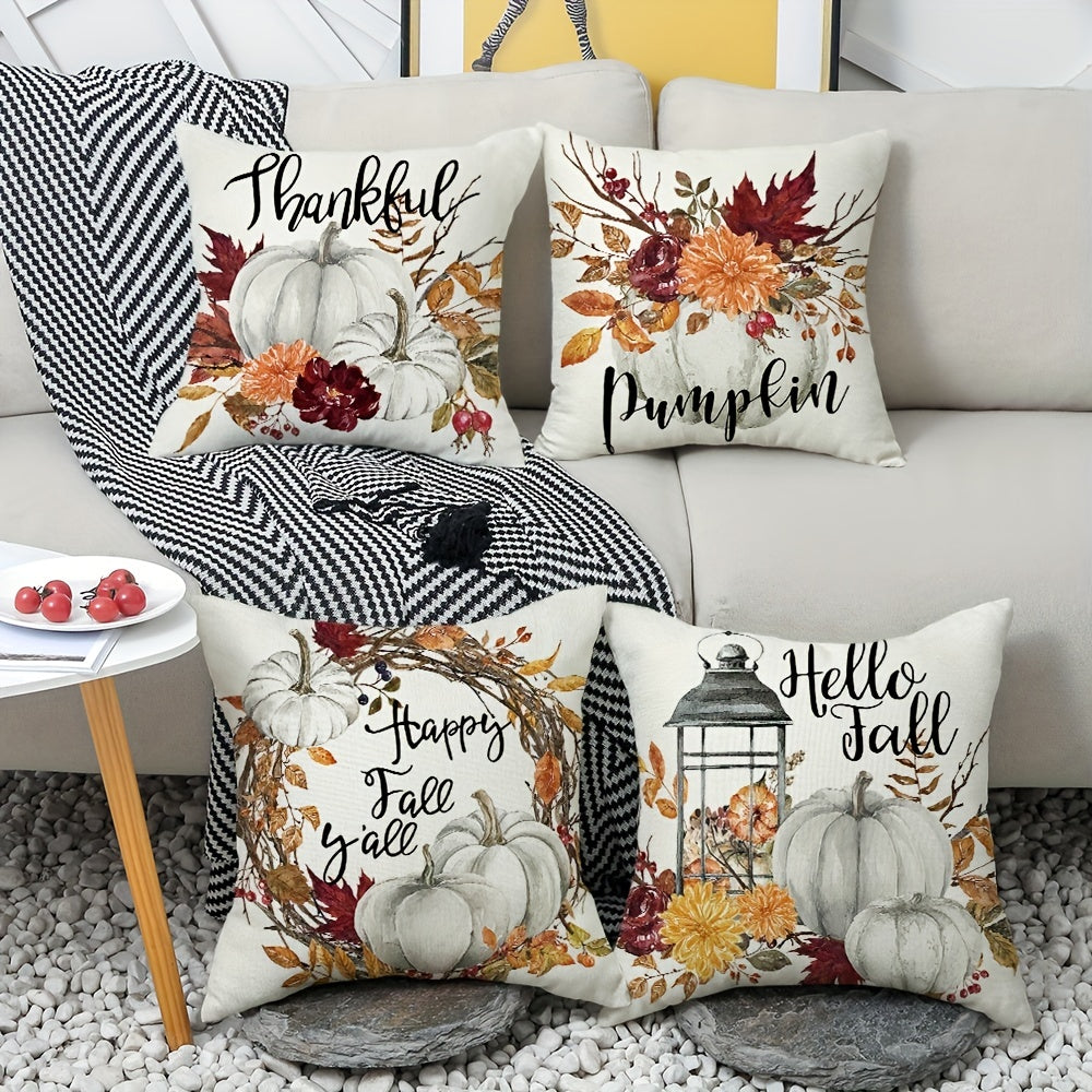 Autumn Pumpkin Drop Leaf Linen Blend Pillow Cover