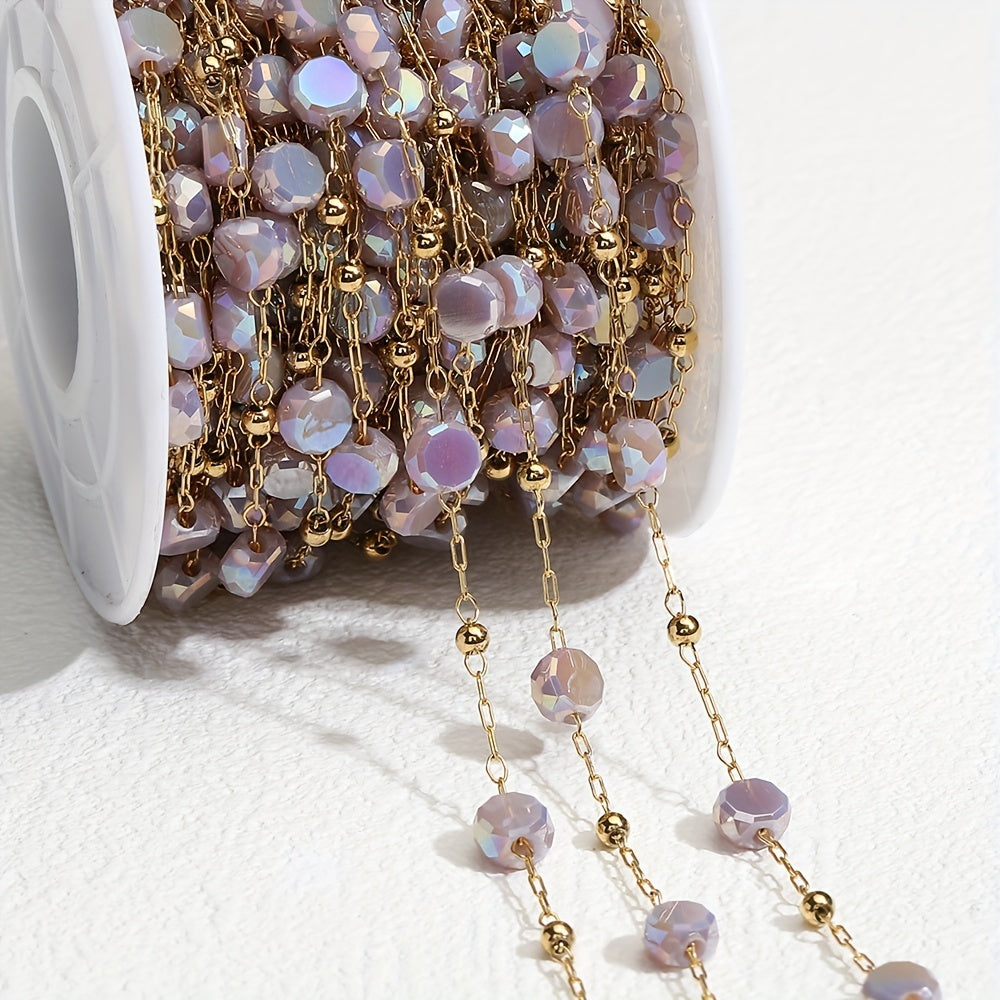 1m Stainless Steel Crystal Stone Chain Purple Beaded Sweater Chain