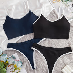 2 Sets Solid Bra & Panties Push Up Bra & Panties Lingerie Set