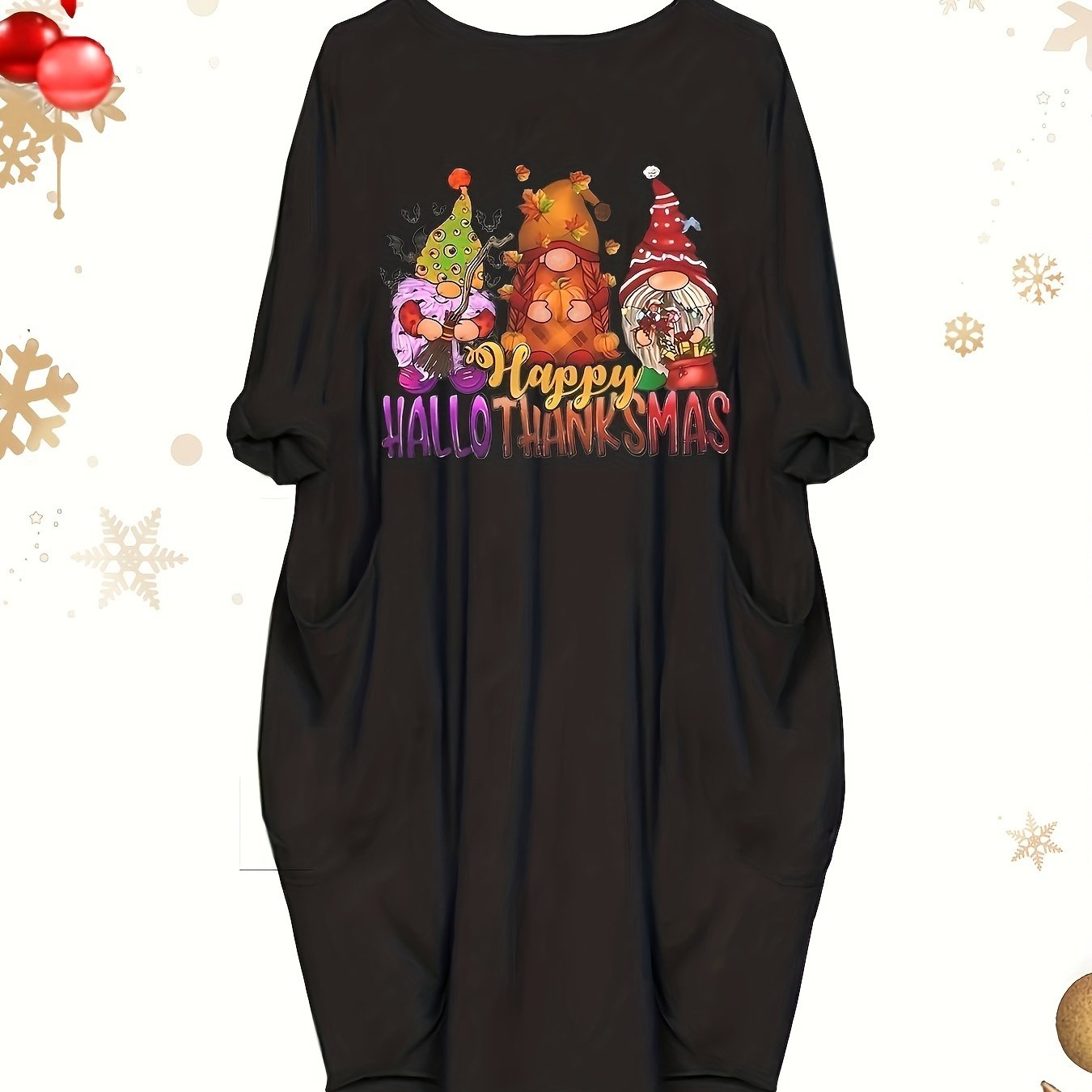 Women's Graphic Print Long Sleeve Dress
