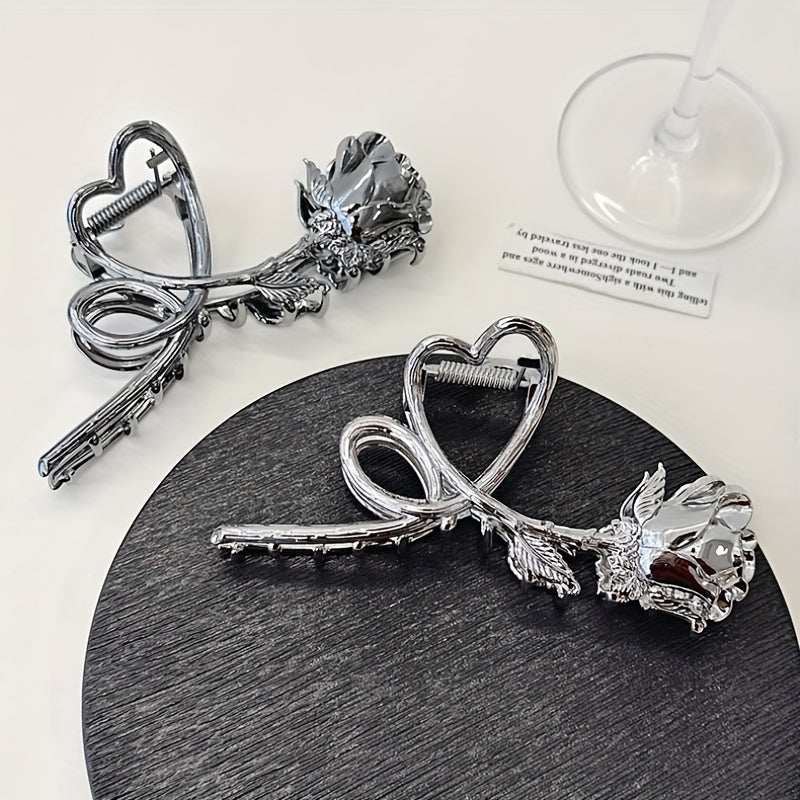 Vintage Metal Rose Hair Claw Flower Shark Claw Back Head Ponytail Holder