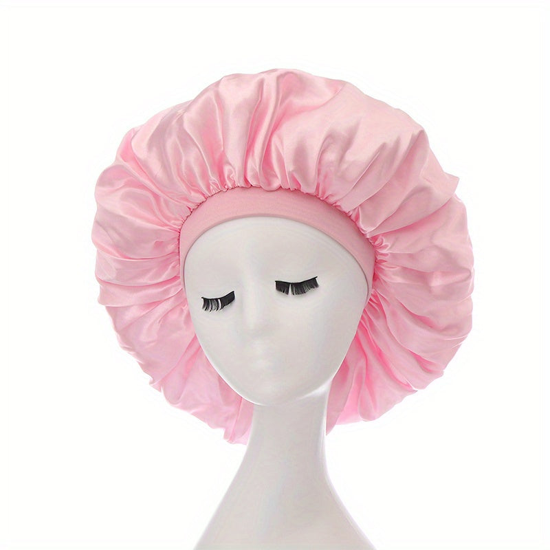 Extra Large Satin Bonnet Cap Wide Brimmed Nightcap Solid Hat