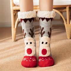 Christmas Elk Pattern Socks Warm Plush Lined Home Socks Women's Stockings