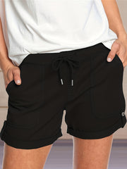 Solid Drawstring Shorts With Pockets Women's Clothing