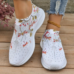 Women's Rhinestone Sock Shoes Dragonfly Slip On Trainers