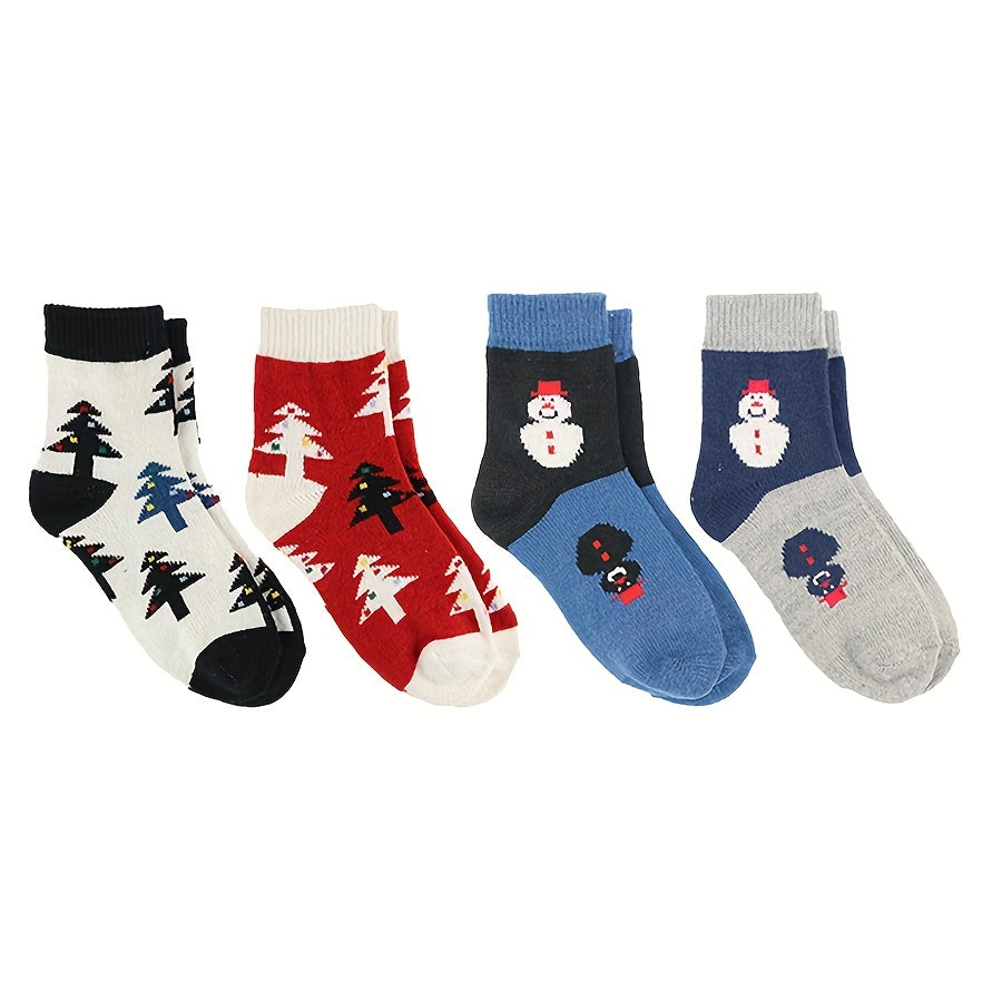 4 Pairs Cartoon Christmas Print Comfy Crew Socks Women's Stockings