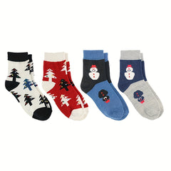 4 Pairs Cartoon Christmas Print Comfy Crew Socks Women's Stockings