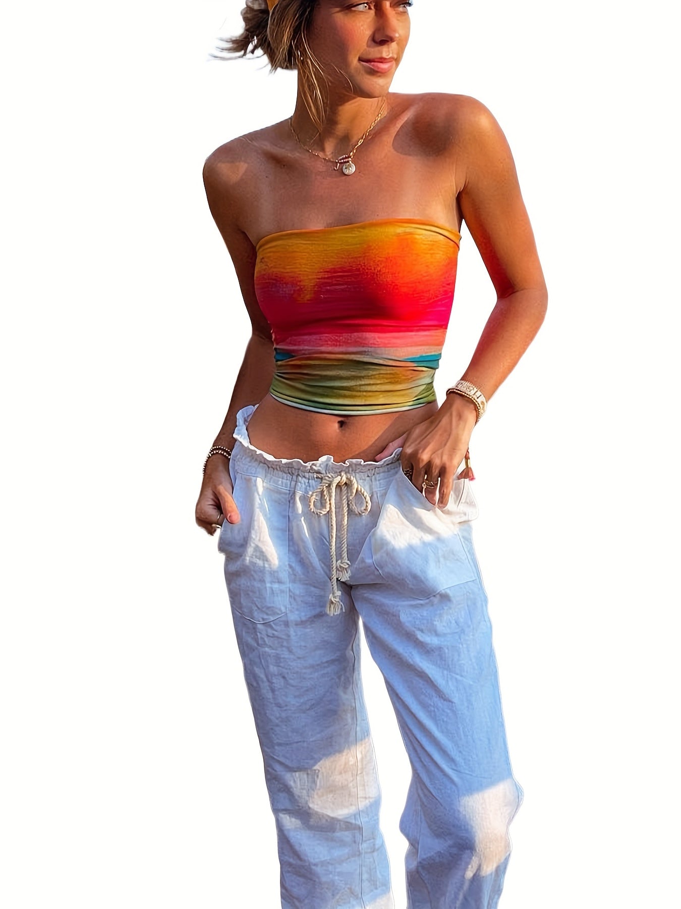 Graphic Print Tube Top Off Shoulder Sleeveless Women's Clothing