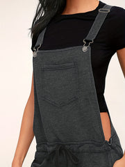 Solid Pocket Front Rompers Casual Sleeveless Drawstring Vintage