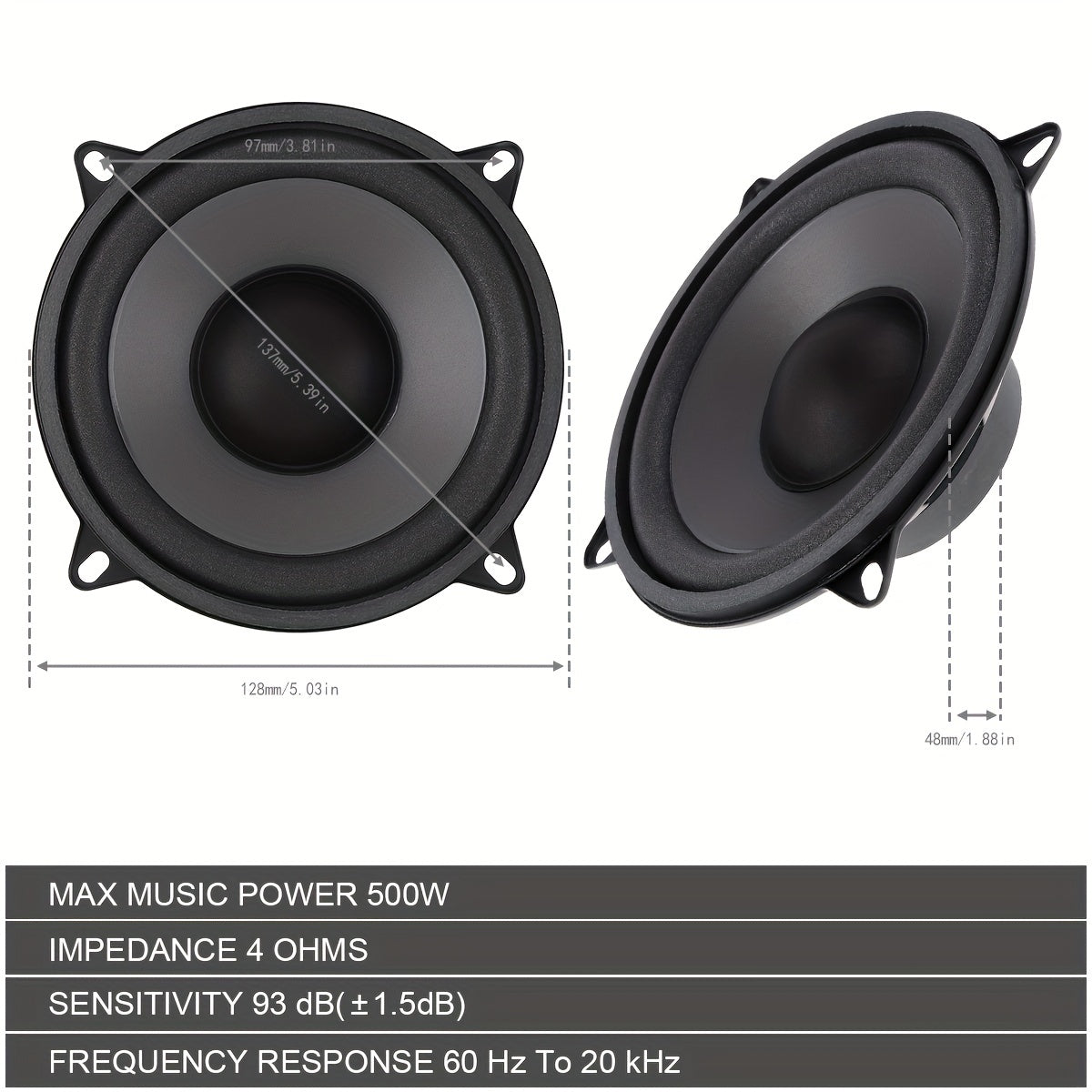 1pc 12 7 Cm 500W 2 Way Car HiFi Coaxial Full Range Frequency Speakers