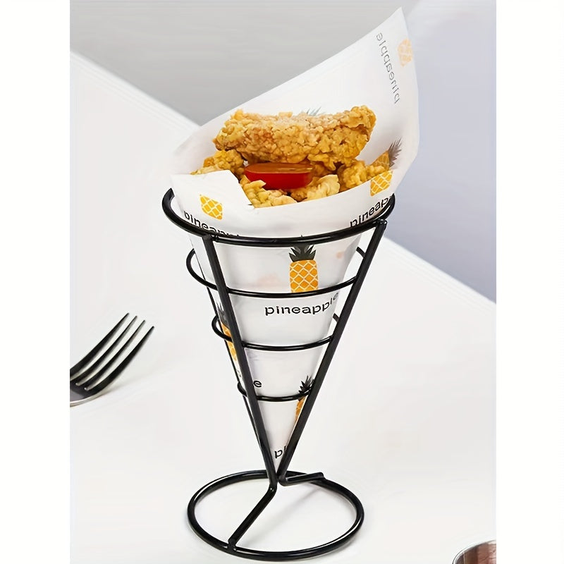 Metal Wire French Fry Holder with Sauce Dipper for Finger Food Cones