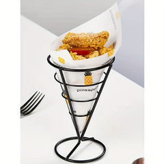 Metal Wire French Fry Holder with Sauce Dipper for Finger Food Cones