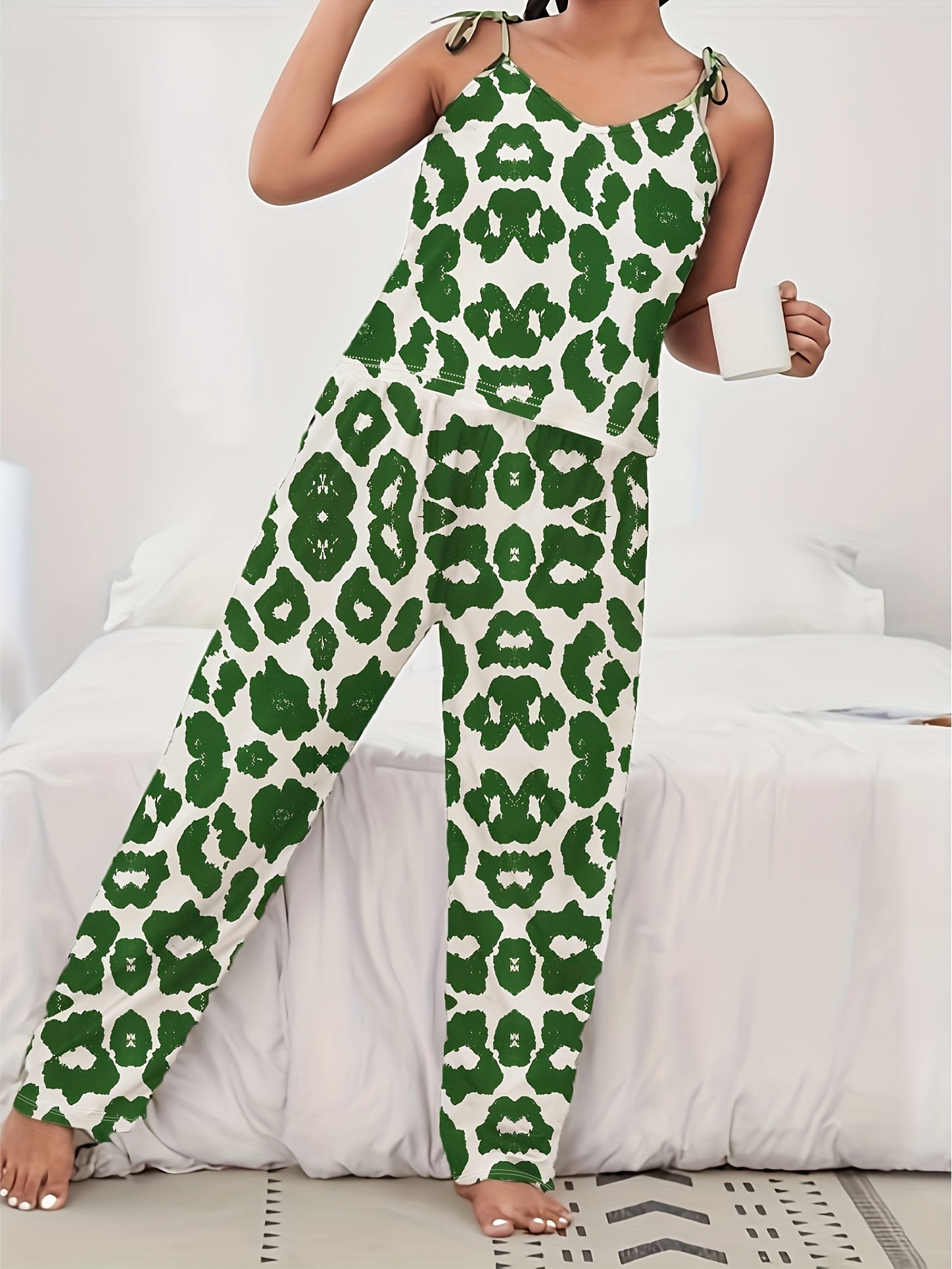  Leopard Print V Neck Camisole & Pants Set