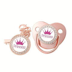 Crown Princess Prince Diamond Pacifier with Chain Clip