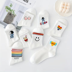 10 Pairs Cartoon Print Socks, Comfy & Mid Tube Women's Stockings