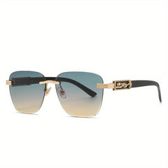 Rimless Square Sunglasses Leopard Decor UV400