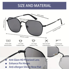 OUWEN Polarized Polygon Sunshade Mirror Unisex Full Frame Aviator Glasses Gray