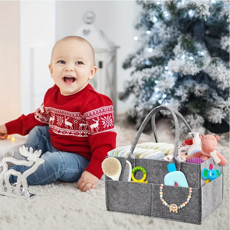 Gray Felt Diaper Caddy Organizer with 8 Pockets