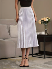 Solid Pleated A-Line Skirt with Slim Waist