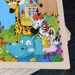 Wooden Animal Puzzle Set for Kids, 24 Pieces