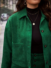  Long Sleeve Corduroy Coat & Mini Skirt Set