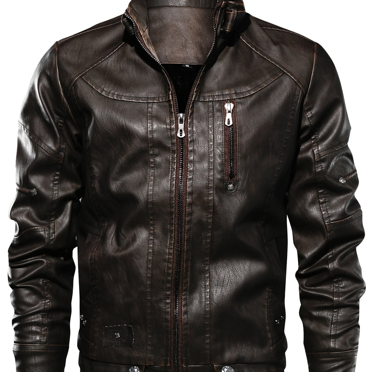 Men's PU Leather Zipper Jacket Coat