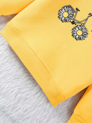 Floral Bicycle Graphic Sweatshirt For Girls Comfy Round Neck Pullover Tops