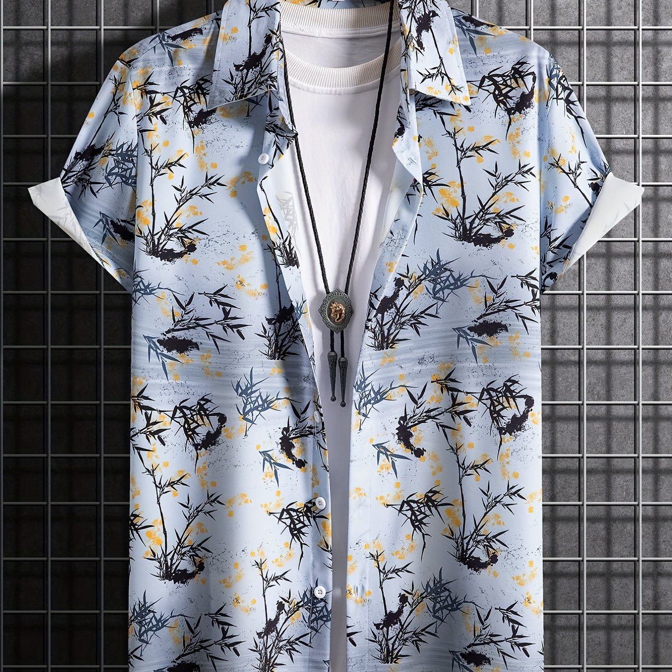 Bamboo Pattern Short Sleeve Hawaiian Shirt for Vacation