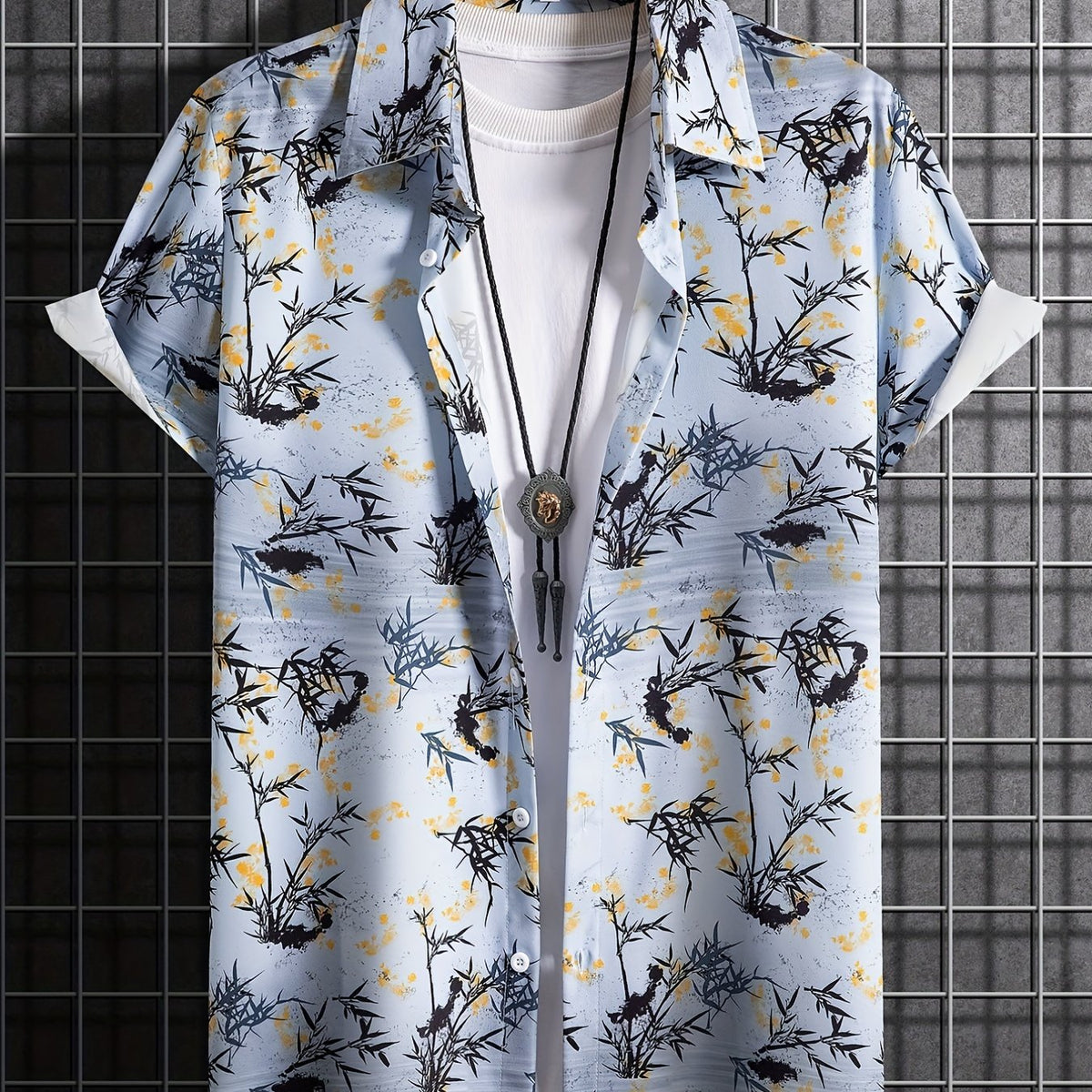 Bamboo Pattern Short Sleeve Hawaiian Shirt for Vacation