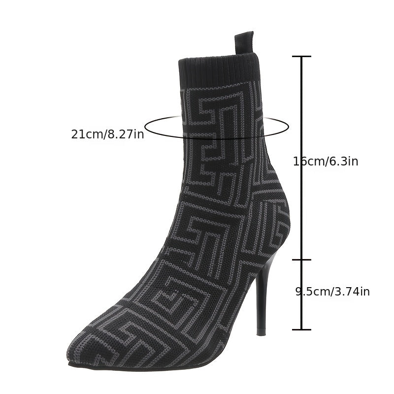 Women's Geometric Pattern Stretch Boots Pointed Toe High Heels