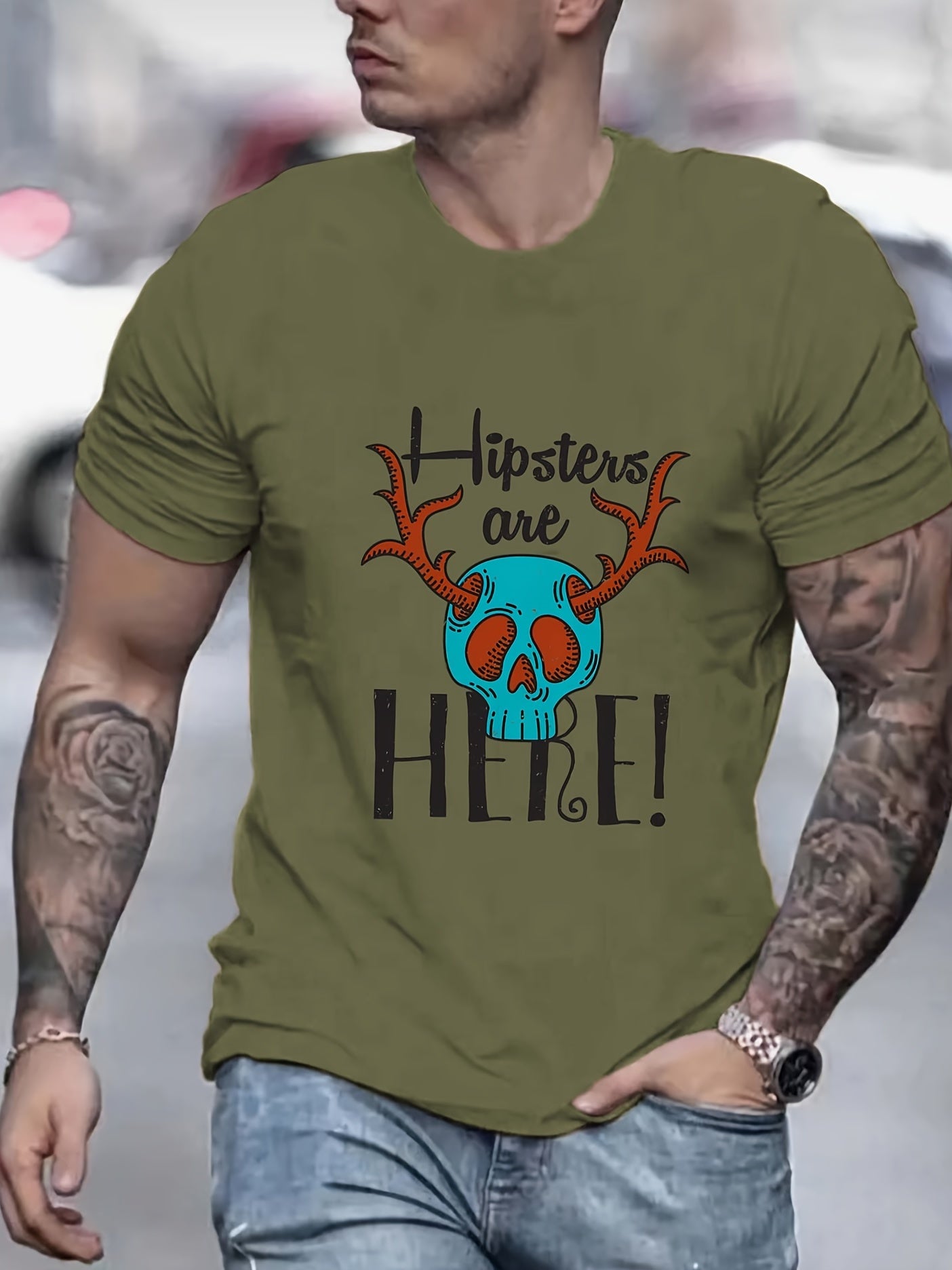 Anime Skull Print Men's Graphic Crew Neck Active T shirt Casual Comfy Tees