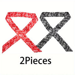 2pcs Paisley Print Twilly Scarf Vintage Ribbon Neckerchief