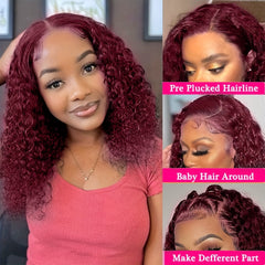 Burgundy Lace Front Human Hair Bob Wig 13x4 Short Curly