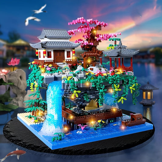 2000pcs Peach Blossom Pool Architecture Set Bright Colors ABS Bricks