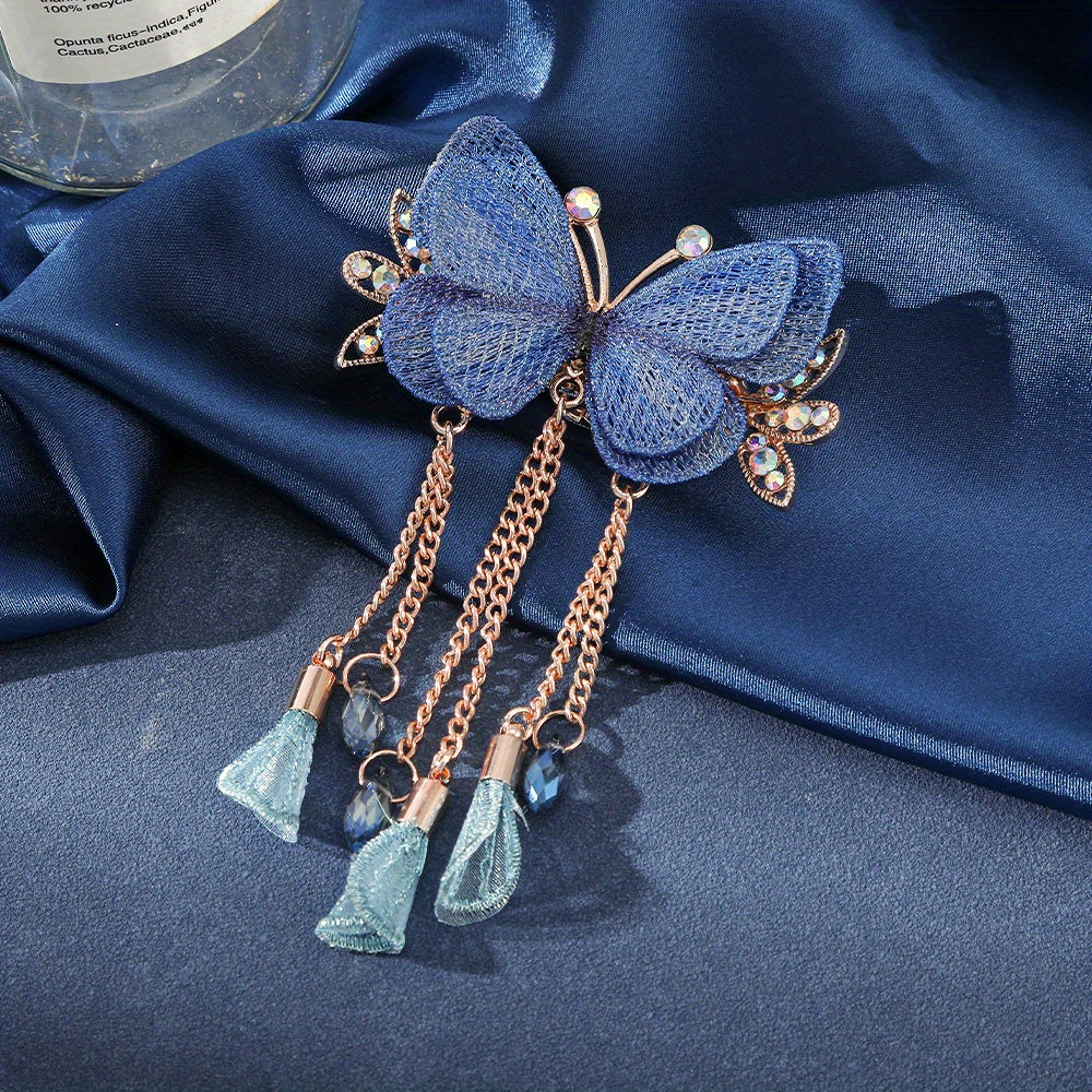 Glitter Butterfly Hair Claw Clip Rhinestone Tassel Banana Clip