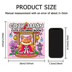 Japanese Anime Coloring Book with Fox in Kimono, Cherry Blossoms & Lanterns